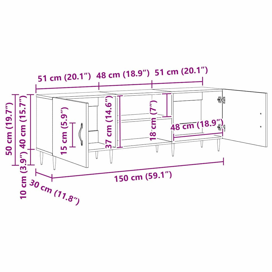 TV-kast artisanaal eikenkleurig 150 x 30 x 50 cm Bewerkt hout