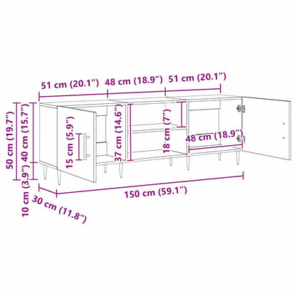 TV-kast Zwart eiken 150 x 30 x 50 cm Bewerkt hout