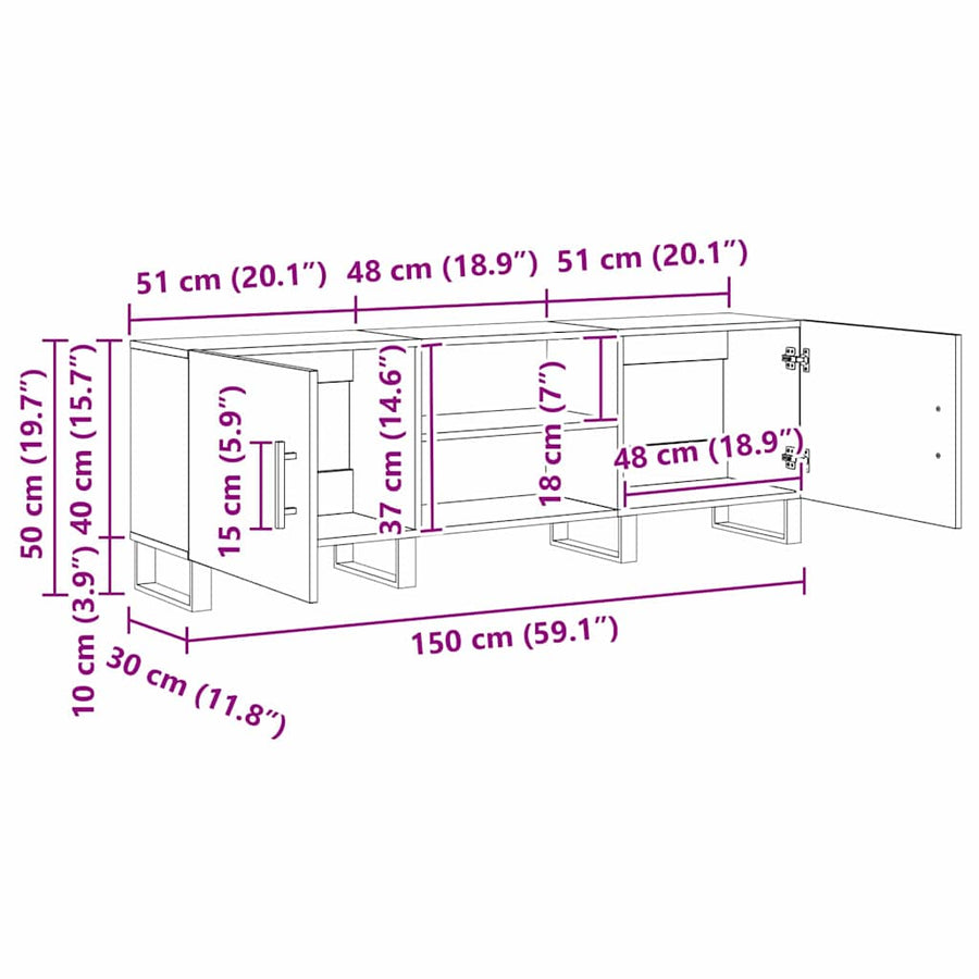 TV-kast Oud Hout 150 x 30 x 50 cm Bewerkt hout