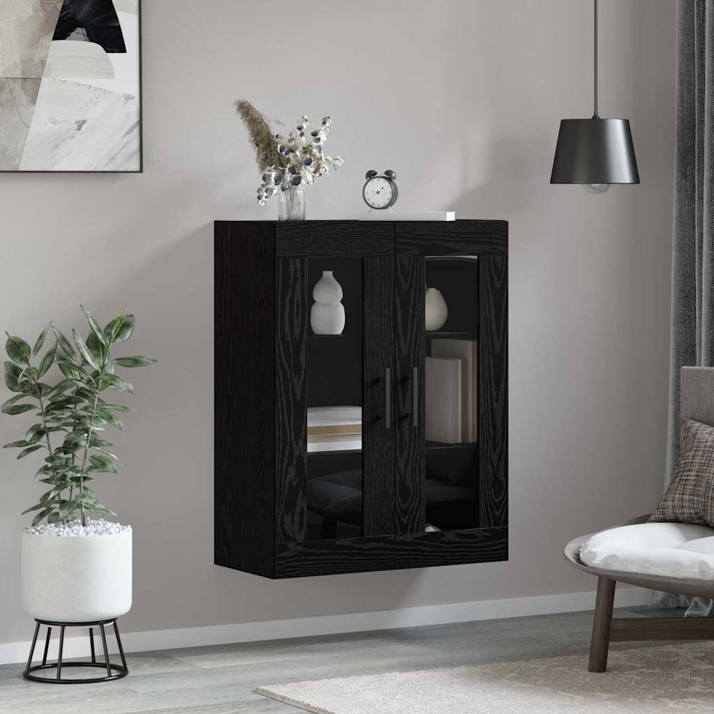 Wandkast met plank Zwart eiken 69.5 x 34 x 90 cm Bewerkt hout