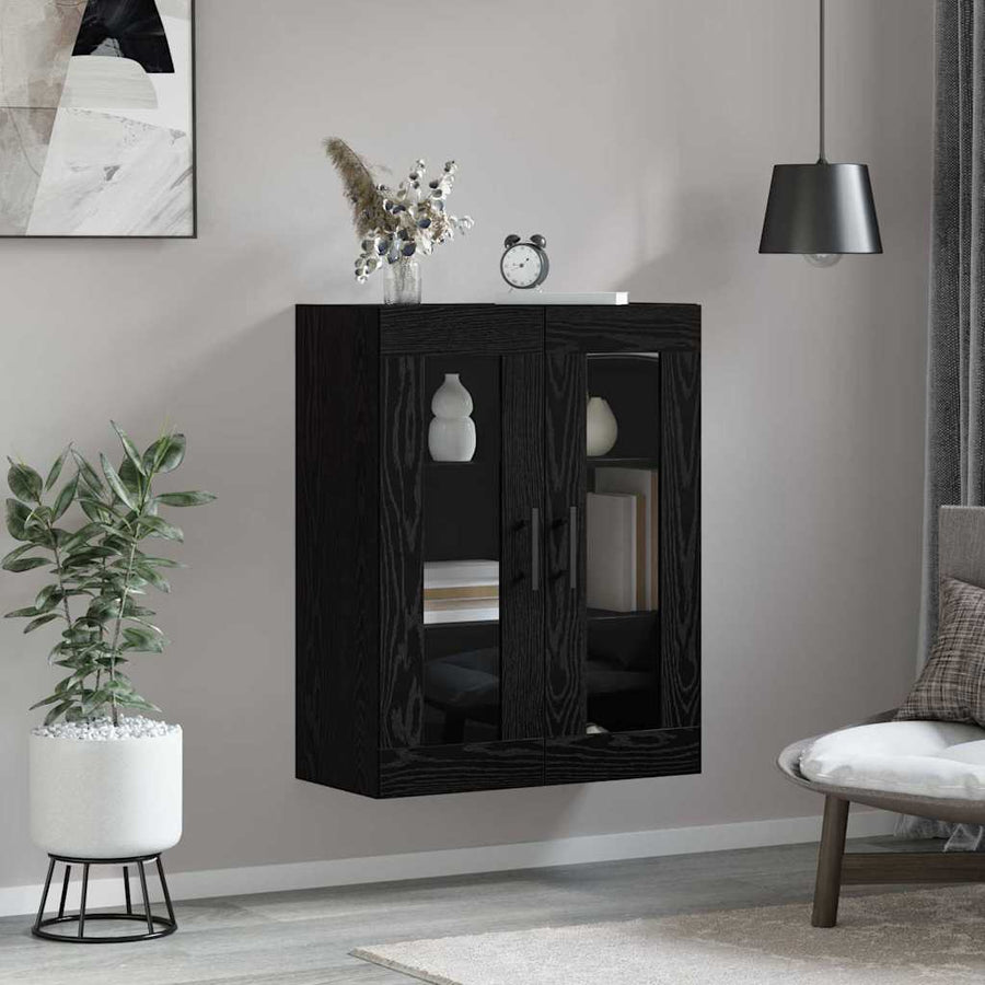 Wandkast met plank Zwart eiken 69.5 x 34 x 90 cm Bewerkt hout