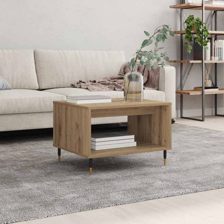 Salontafel artisanaal eikenkleurig 60 x 50 x 40 cm Bewerkt hout