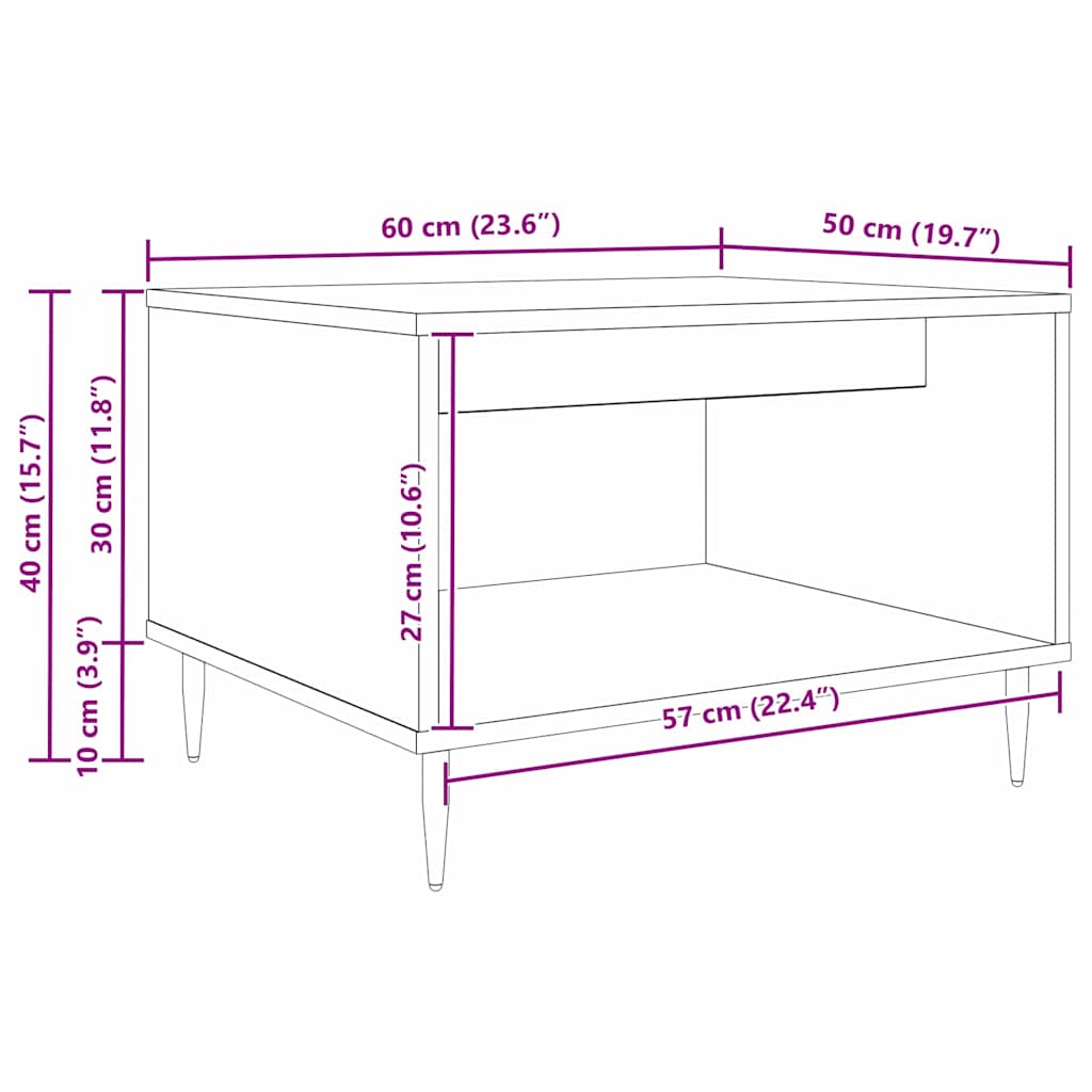 Salontafel artisanaal eikenkleurig 60 x 50 x 40 cm Bewerkt hout