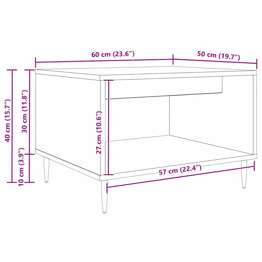 Salontafel artisanaal eikenkleurig 60 x 50 x 40 cm Bewerkt hout