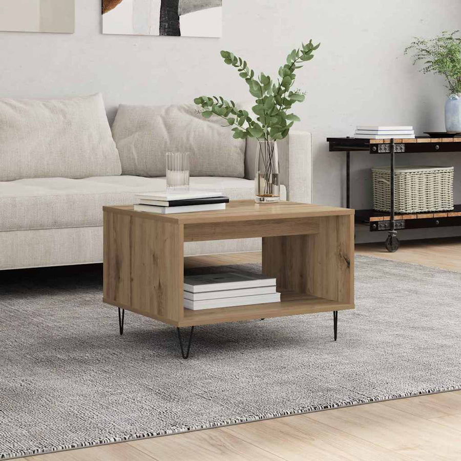 Salontafel artisanaal eikenkleurig 60 x 50 x 40 cm Bewerkt hout