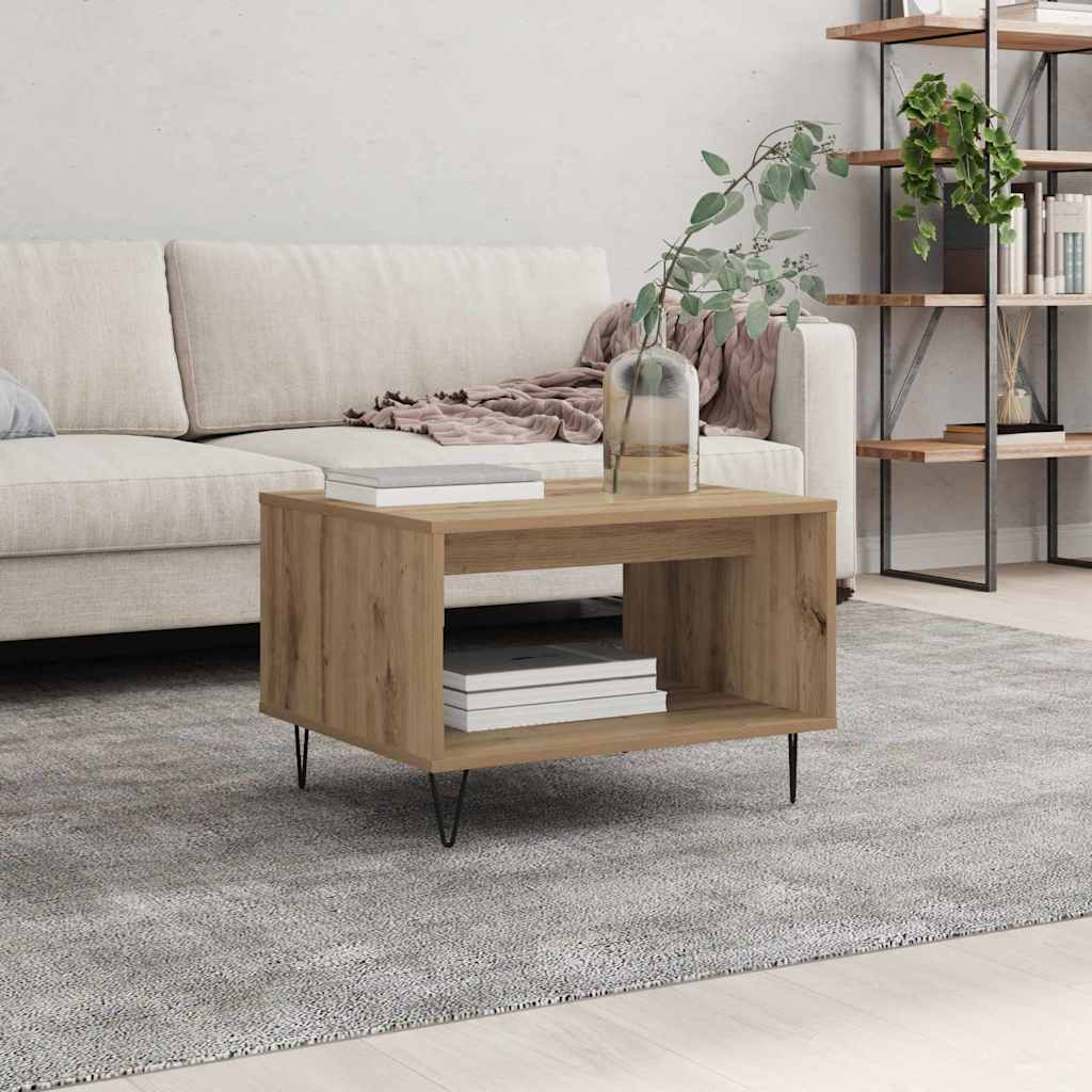 Salontafel artisanaal eikenkleurig 60 x 50 x 40 cm Bewerkt hout