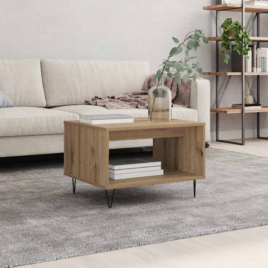 Salontafel artisanaal eikenkleurig 60 x 50 x 40 cm Bewerkt hout