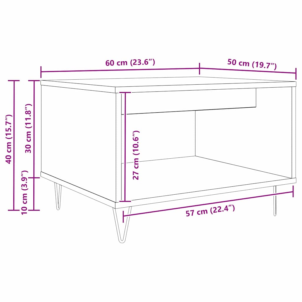 Salontafel artisanaal eikenkleurig 60 x 50 x 40 cm Bewerkt hout