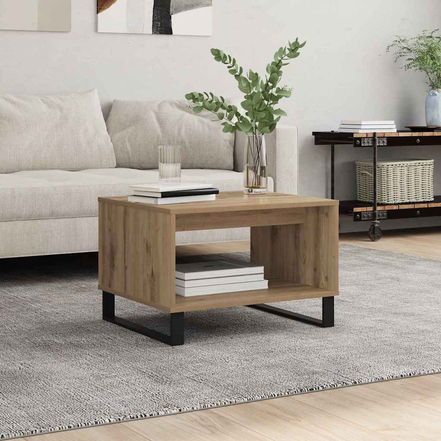 Salontafel artisanaal eikenkleurig 60 x 50 x 40 cm Bewerkt hout