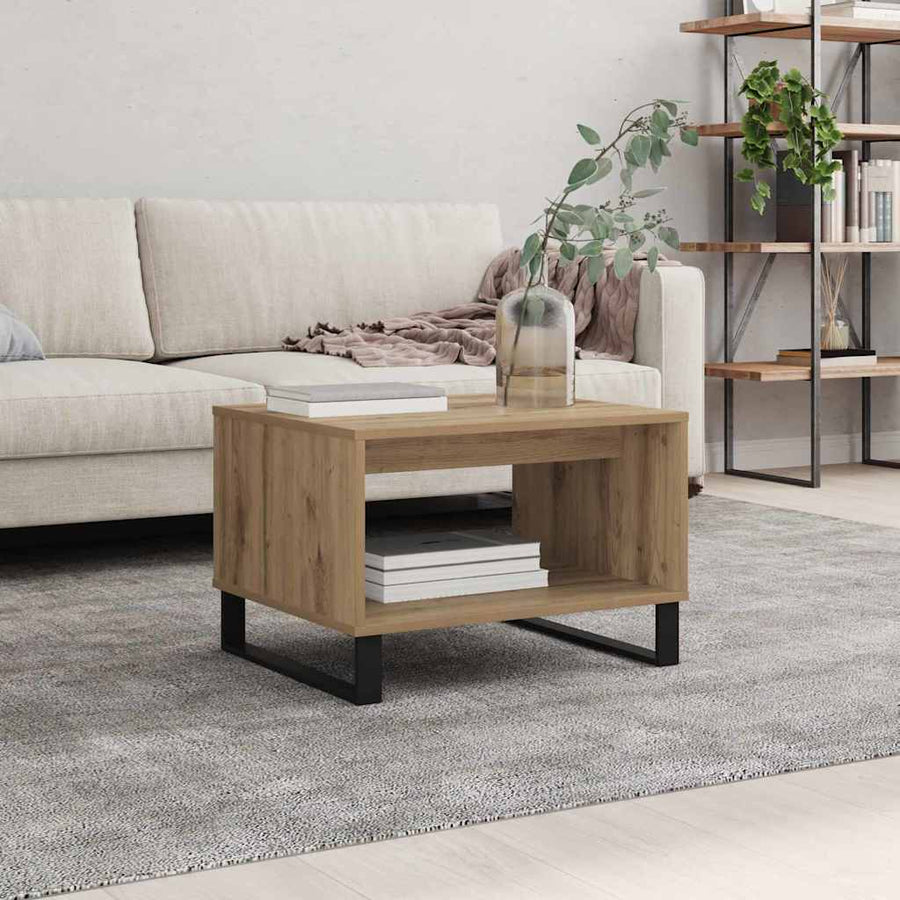 Salontafel artisanaal eikenkleurig 60 x 50 x 40 cm Bewerkt hout
