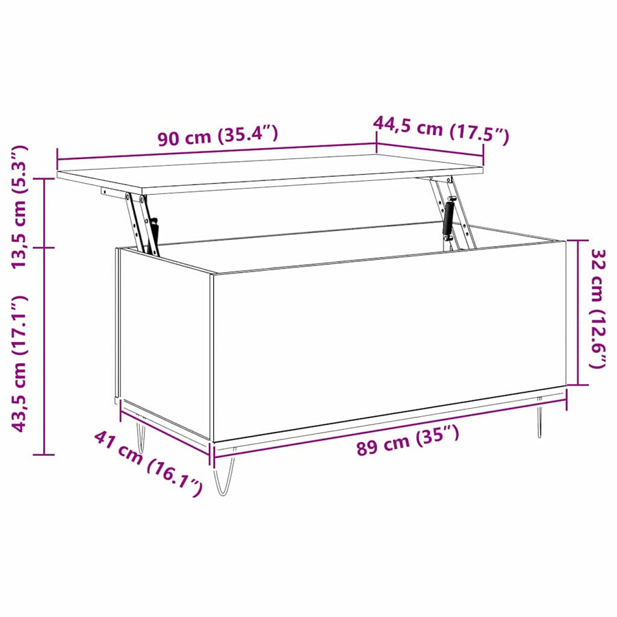 Salontafel Zwart eiken 90 x 44.5 x 45 cm Bewerkt hout