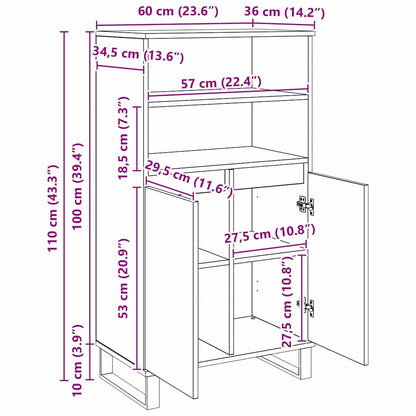 Highboard Zwart 60 x 36 x 110 cm Bewerkt hout