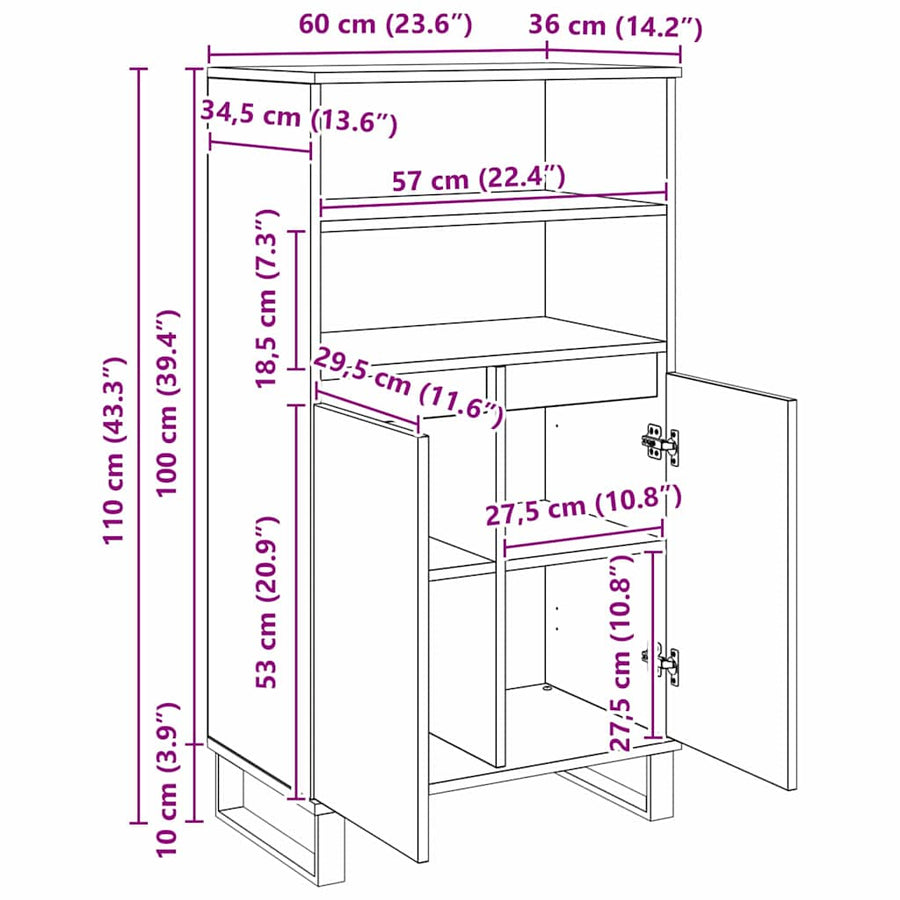 Highboard Zwart 60 x 36 x 110 cm Bewerkt hout