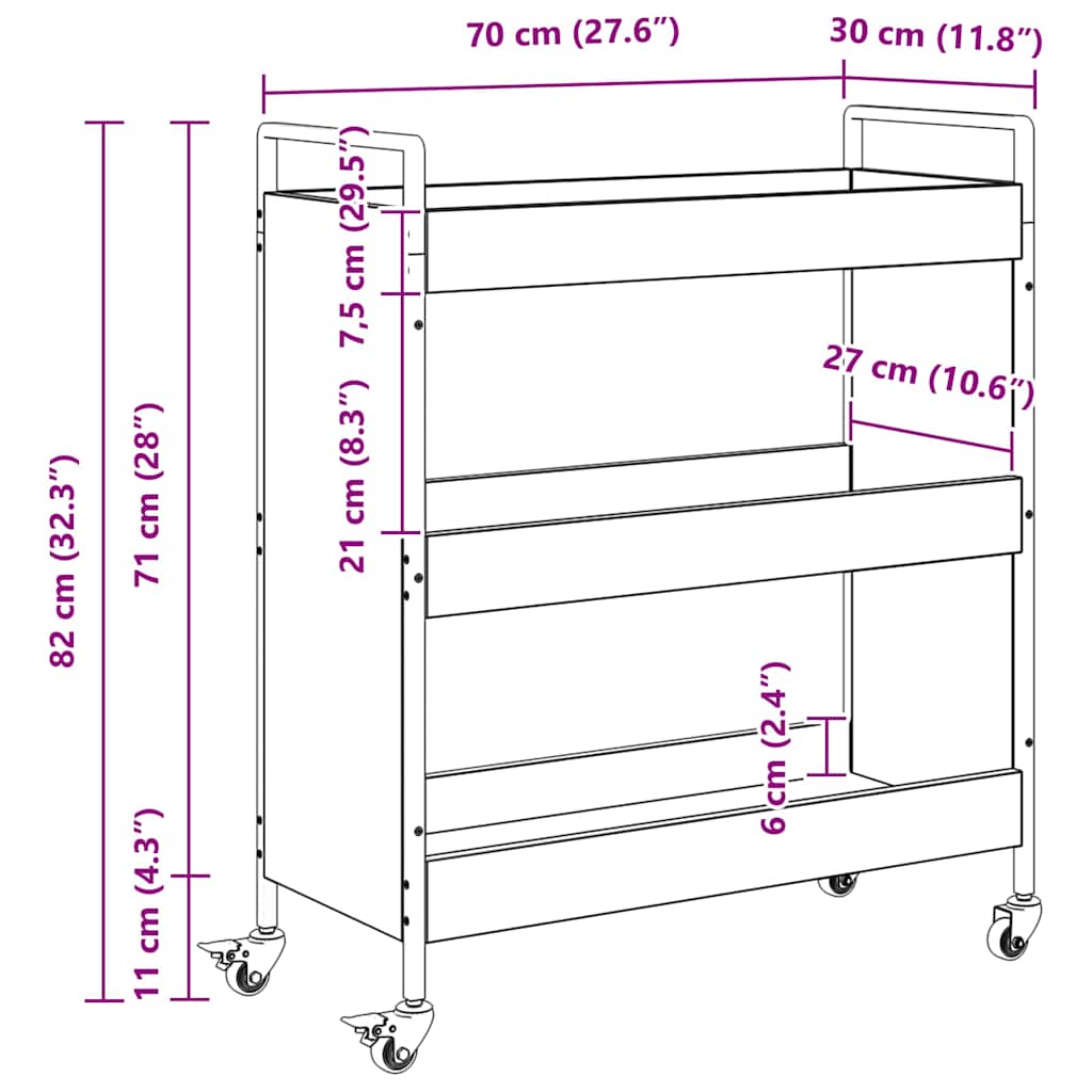 Keuken Trolley artisanaal eikenkleurig 70 x 30 x 82 cm