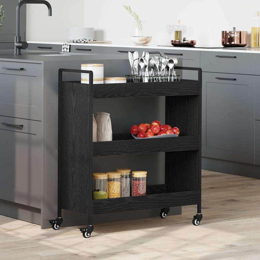 Keuken Trolley Zwart Eiken 70 x 30 x 82 cm Bewerkt hout