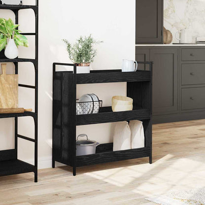 Keuken Trolley Zwart Eiken 70 x 30 x 82 cm Bewerkt hout