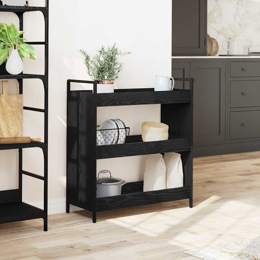 Keuken Trolley Zwart Eiken 70 x 30 x 82 cm Bewerkt hout