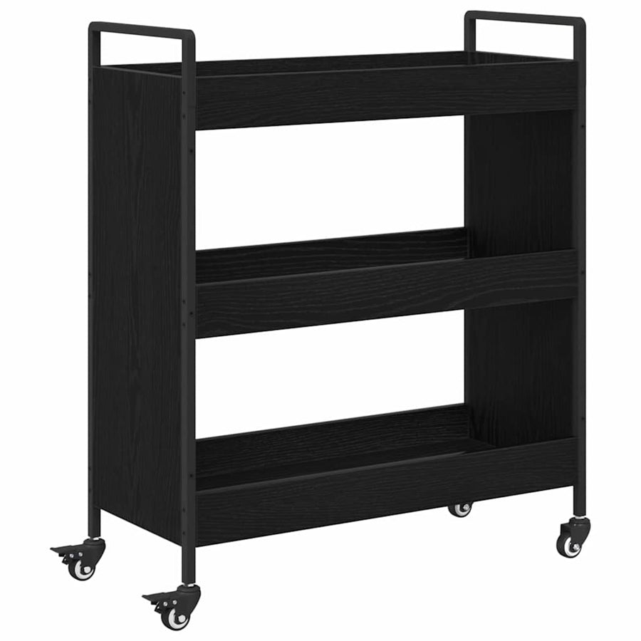 Keuken Trolley Zwart Eiken 70 x 30 x 82 cm Bewerkt hout