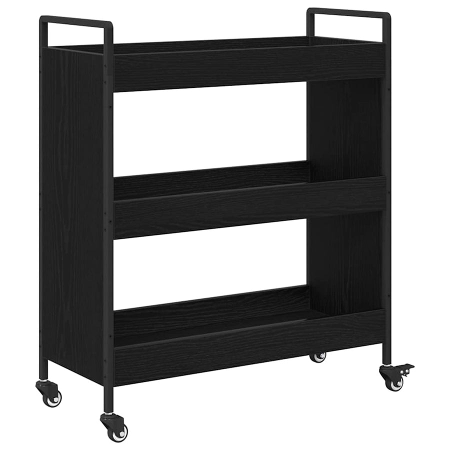 Keuken Trolley Zwart Eiken 70 x 30 x 82 cm Bewerkt hout