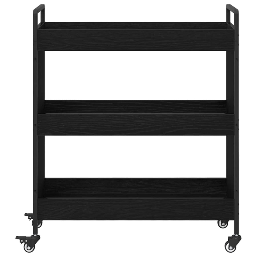 Keuken Trolley Zwart Eiken 70 x 30 x 82 cm Bewerkt hout