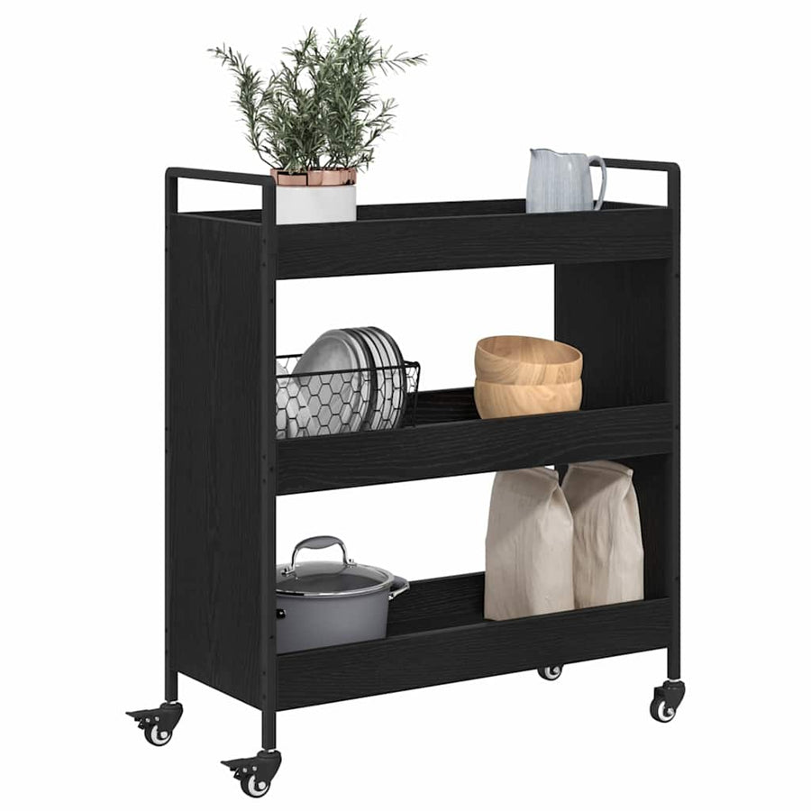 Keuken Trolley Zwart Eiken 70 x 30 x 82 cm Bewerkt hout