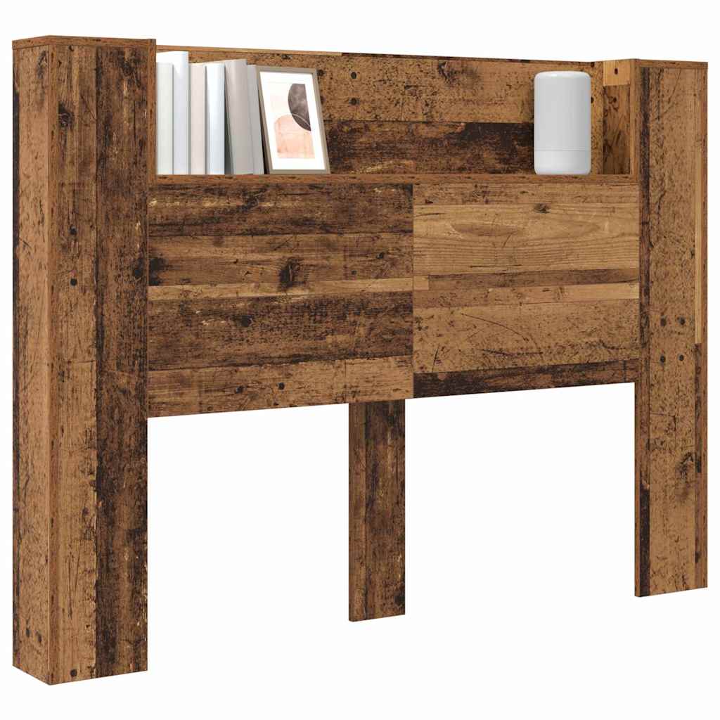 Hoofdeinde kas met LED -striplichten met plank met hoofdeinde met opslag Oud hout Bewerkt hout