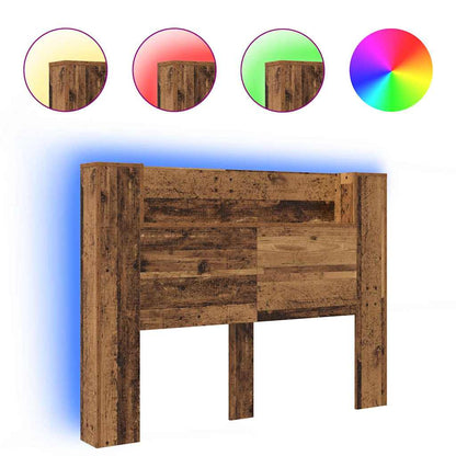 Hoofdeinde kas met LED -striplichten met plank met hoofdeinde met opslag Oud hout Bewerkt hout