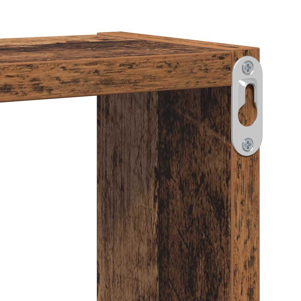 Muur Cube met plank Oud hout 96 x 12 x 64 cm Bewerkt hout