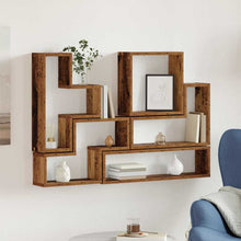 Muur Cube met plank Oud hout 96 x 12 x 64 cm Bewerkt hout