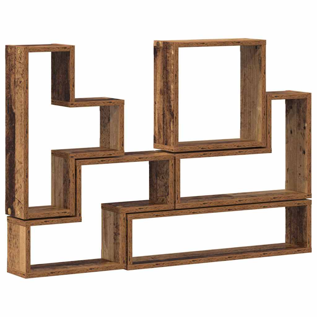 Muur Cube met plank Oud hout 96 x 12 x 64 cm Bewerkt hout