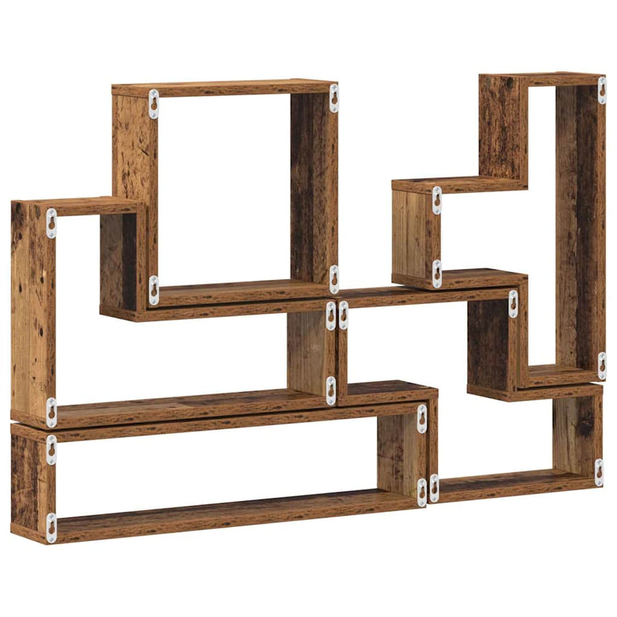 Muur Cube met plank Oud hout 96 x 12 x 64 cm Bewerkt hout