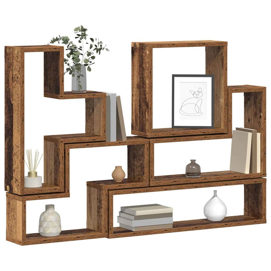 Muur Cube met plank Oud hout 96 x 12 x 64 cm Bewerkt hout