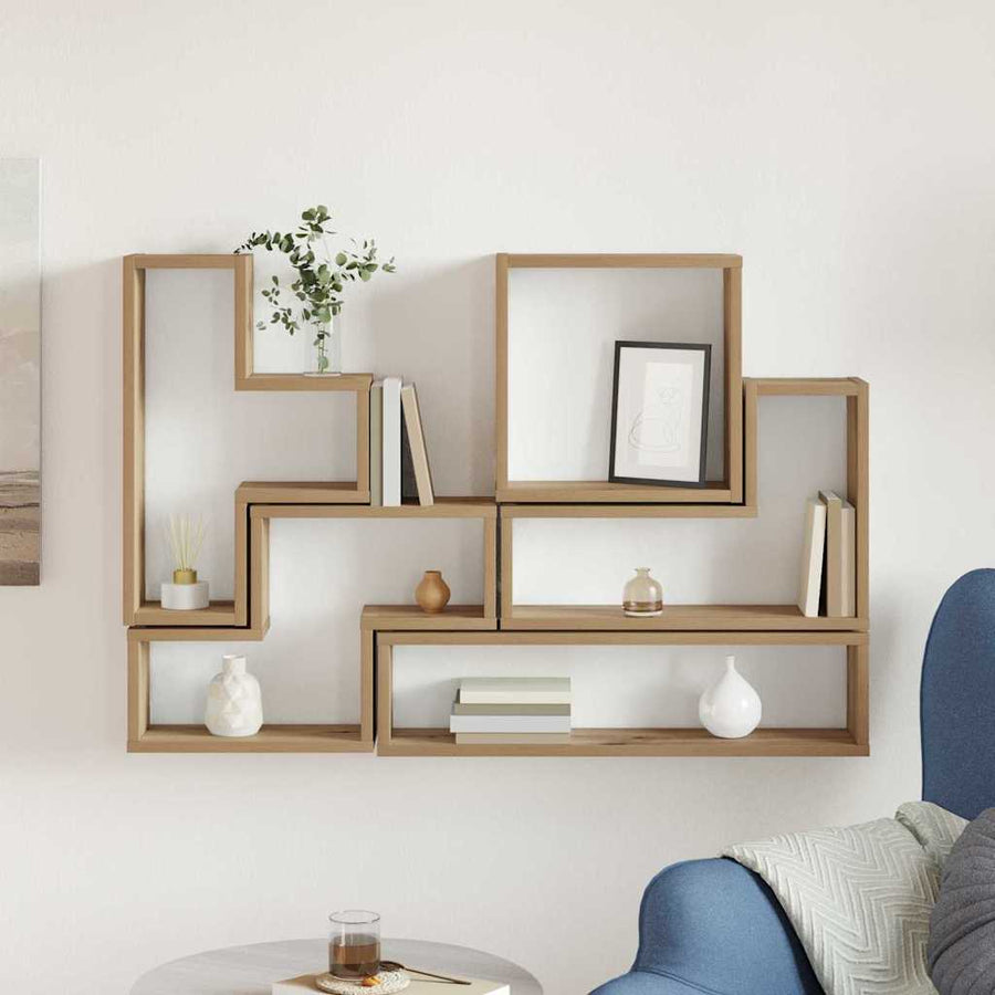 Muur Cube artisanaal eikenkleurig 96 x 12 x 64 cm Bewerkt hout