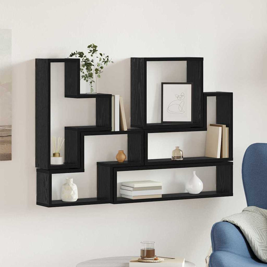 Muur Cube met plank Zwart eiken 96 x 12 x 64 cm Bewerkt hout