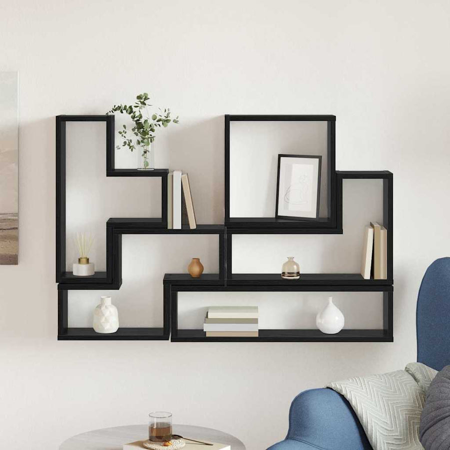 Muur Cube met plank Zwart eiken 96 x 12 x 64 cm Bewerkt hout
