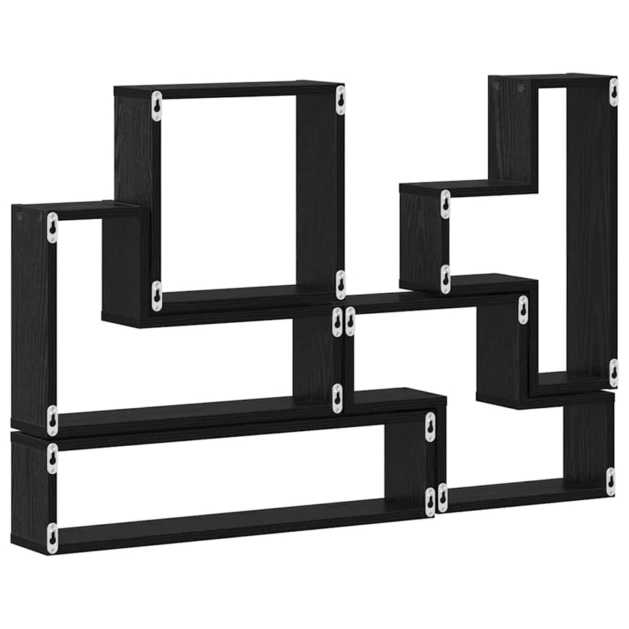 Muur Cube met plank Zwart eiken 96 x 12 x 64 cm Bewerkt hout