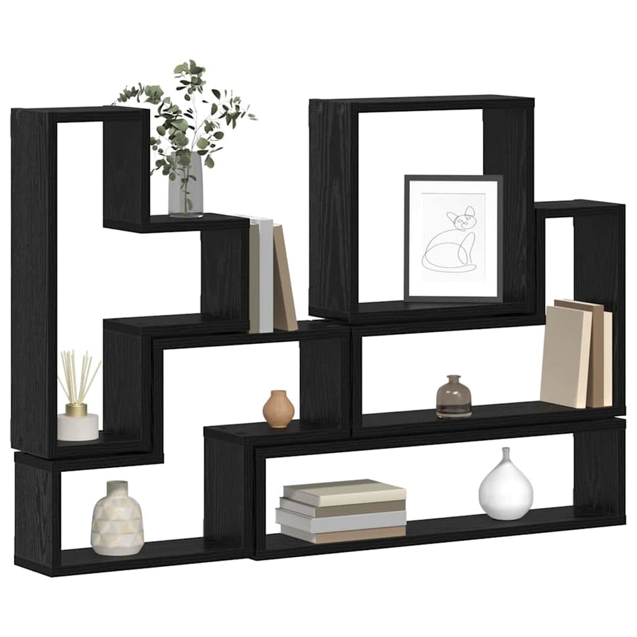 Muur Cube met plank Zwart eiken 96 x 12 x 64 cm Bewerkt hout