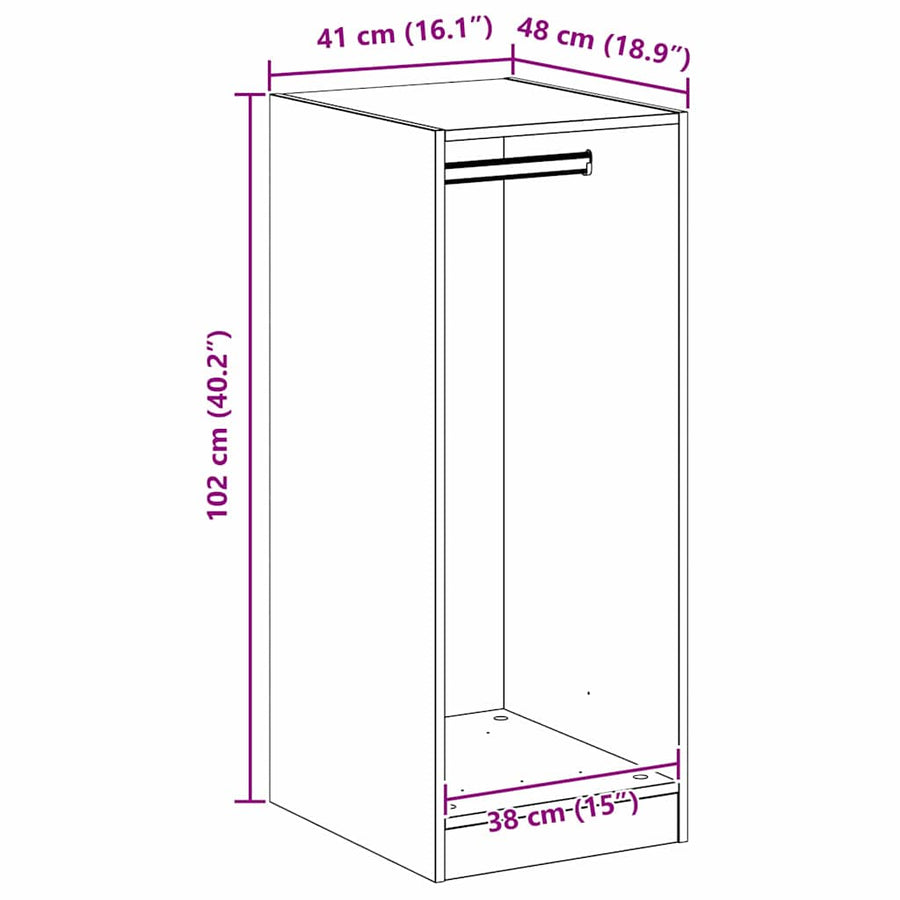 Kledingkast met plank met opslag Zwart Eiken 41 x 48 x 102 cm