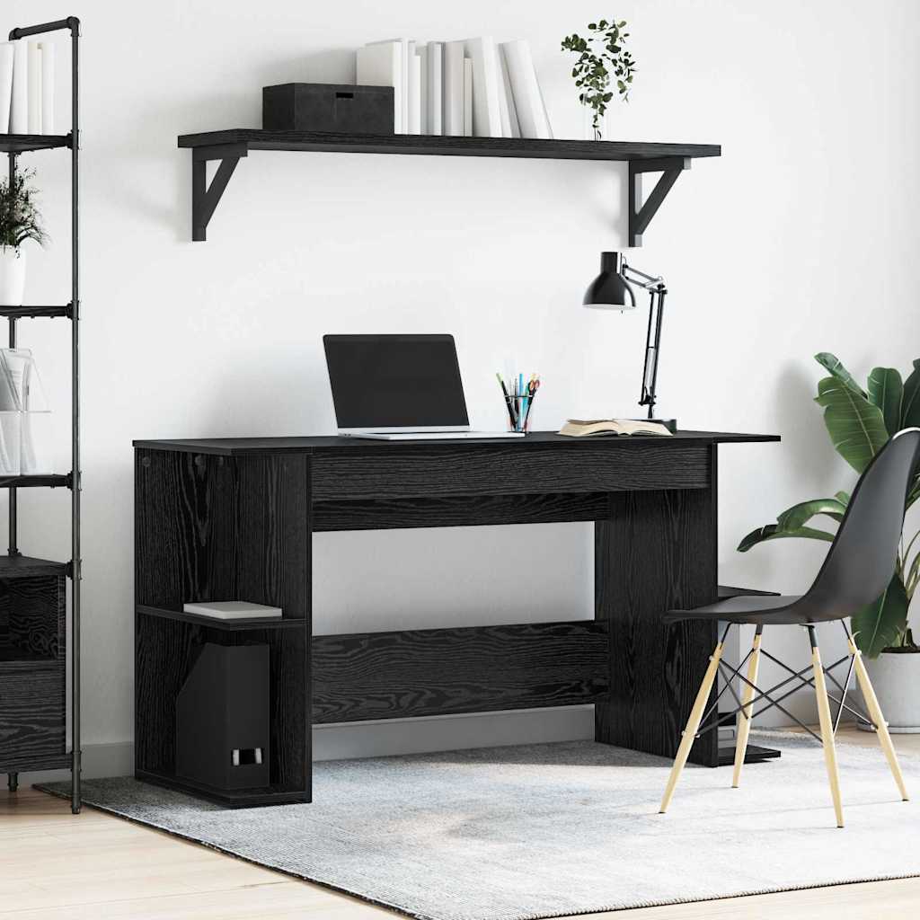 Bureau met plank Zwart eiken 140 x 50 x 75 cm Bewerkt hout