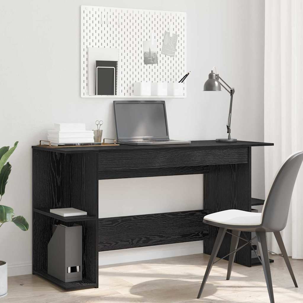 Bureau met plank Zwart eiken 140 x 50 x 75 cm Bewerkt hout