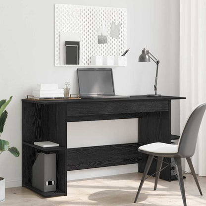Bureau met plank Zwart eiken 140 x 50 x 75 cm Bewerkt hout