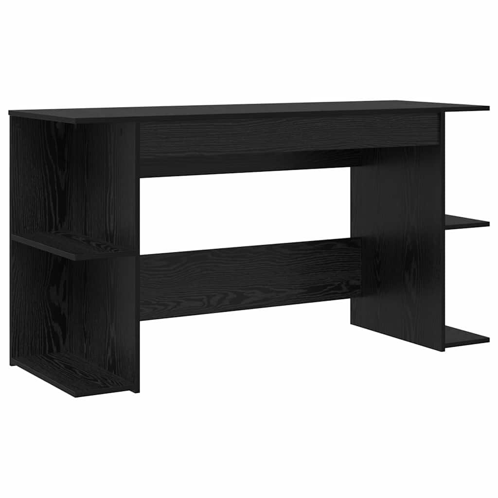 Bureau met plank Zwart eiken 140 x 50 x 75 cm Bewerkt hout
