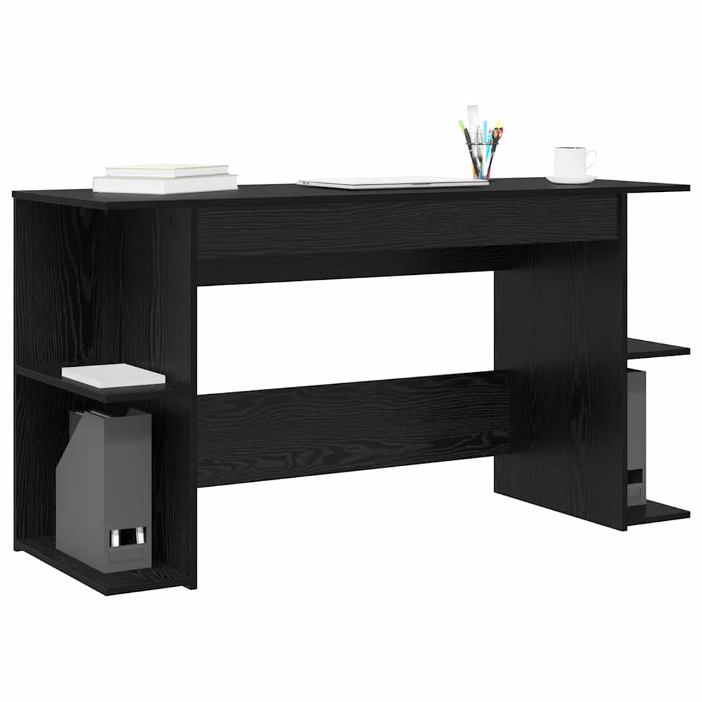 Bureau met plank Zwart eiken 140 x 50 x 75 cm Bewerkt hout