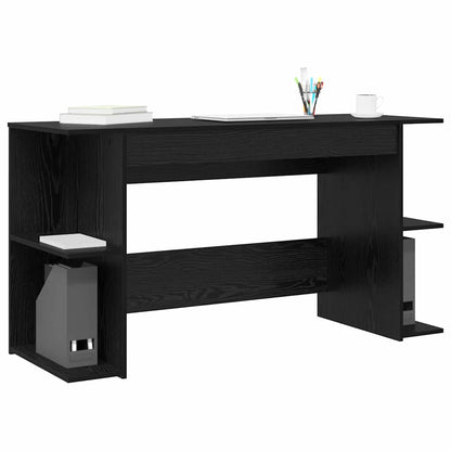 Bureau met plank Zwart eiken 140 x 50 x 75 cm Bewerkt hout