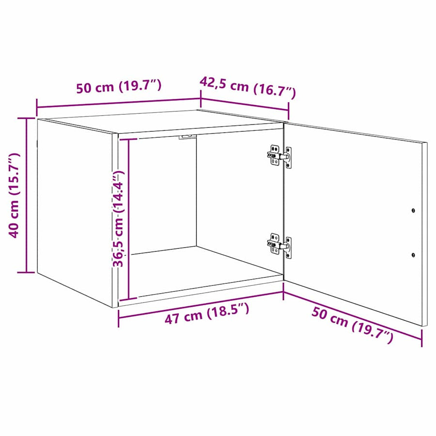 Wandkast Zwart eiken 50 x 42.5 x 40 cm Bewerkt hout