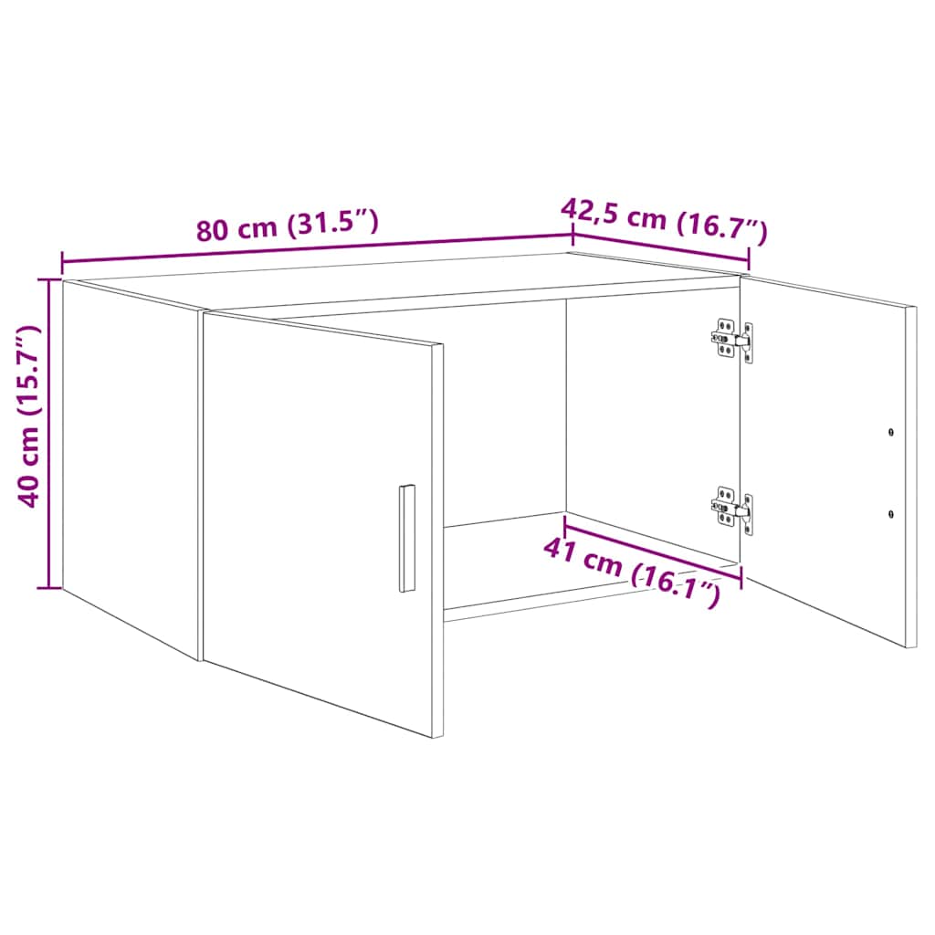 Wandkast Zwart eiken 80 x 42.5 x 40 cm Bewerkt hout