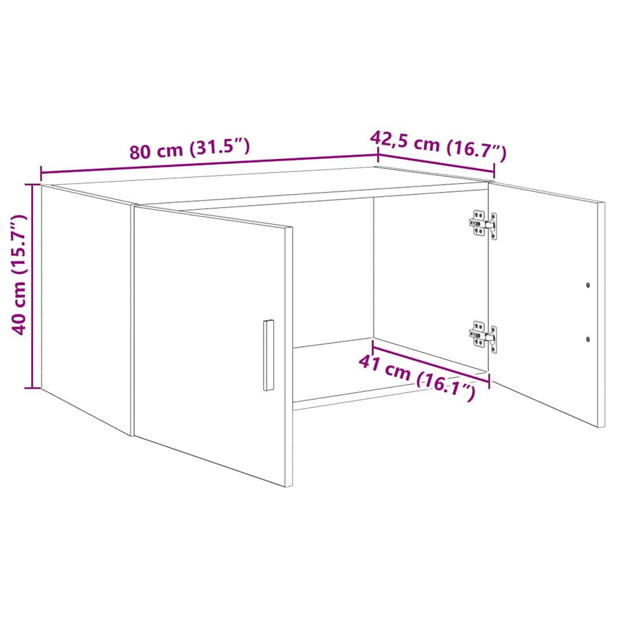 Wandkast Zwart eiken 80 x 42.5 x 40 cm Bewerkt hout