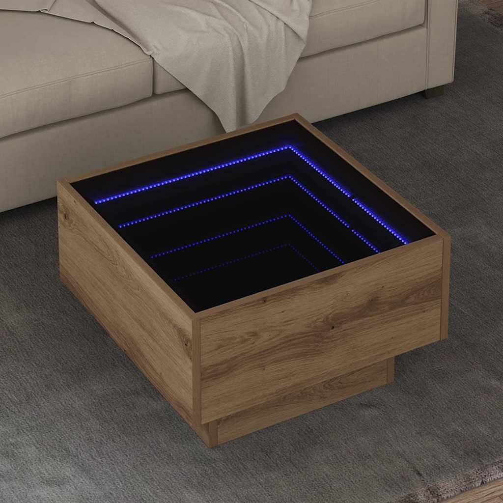 Salontafel artisanaal eikenkleurig 50 x 50 x 30 cm Bewerkt hout