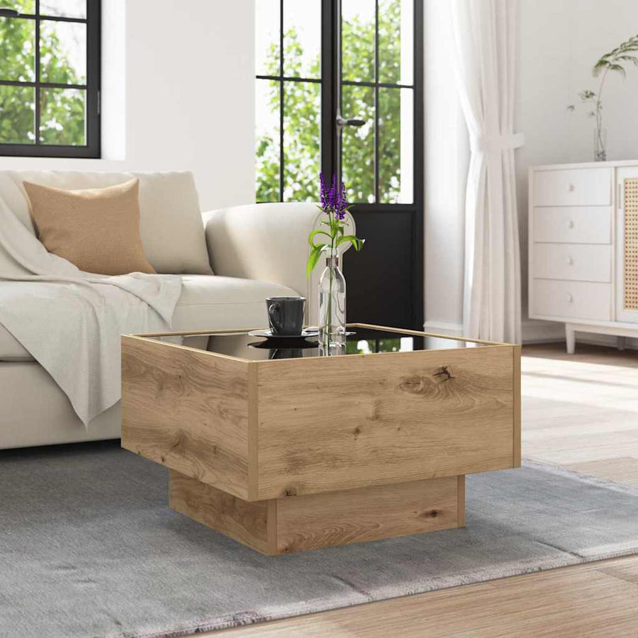 Salontafel artisanaal eikenkleurig 50 x 50 x 30 cm Bewerkt hout