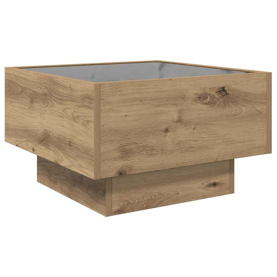Salontafel artisanaal eikenkleurig 50 x 50 x 30 cm Bewerkt hout